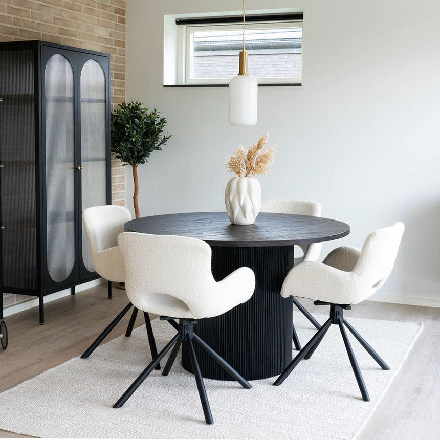 2 x Amorim White Fabric Swivel Boucle Dining Chair with Black Legs
