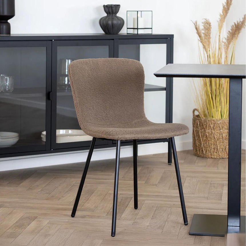 2 x Halden Dark Fabric Brown Dining Chair with Black Legs