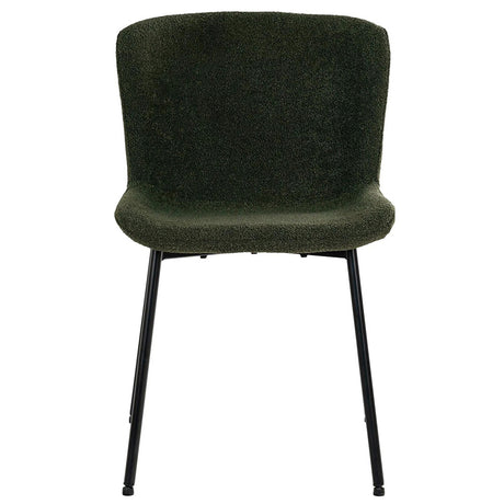 2 x Maceda Dark Green Boucle Fabric Dining Chair with Black Legs