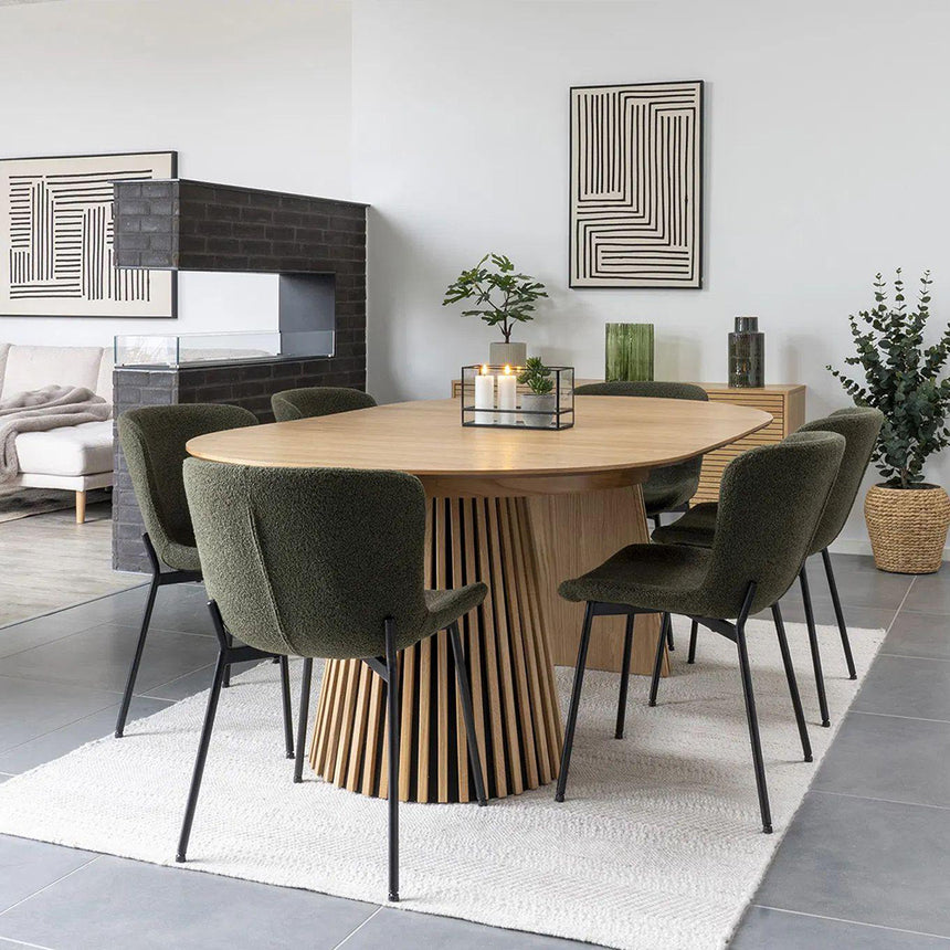 2 x Maceda Dark Green Boucle Fabric Dining Chair with Black Legs