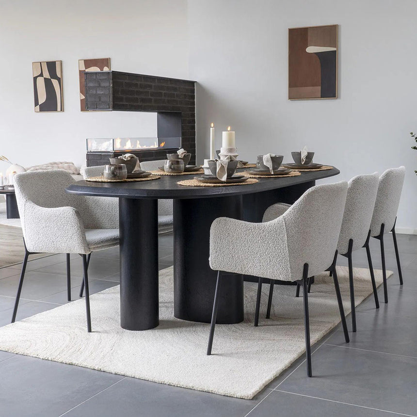2 x Melilla White Fabric Boucle Dining Chair with Black Legs