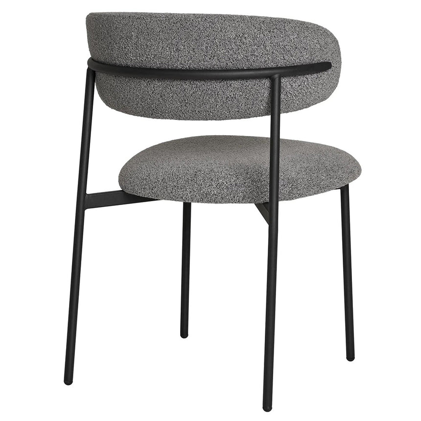 2 x Mira Light Grey Boucle Fabric Dining Chair with Black Legs