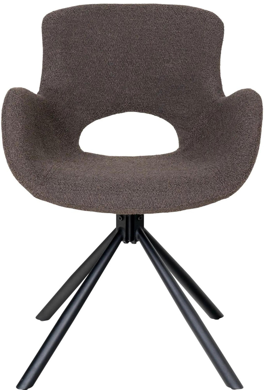 2 x Amorim Brown Boucle Fabric Swivel Dining Chair with Black Legs-2