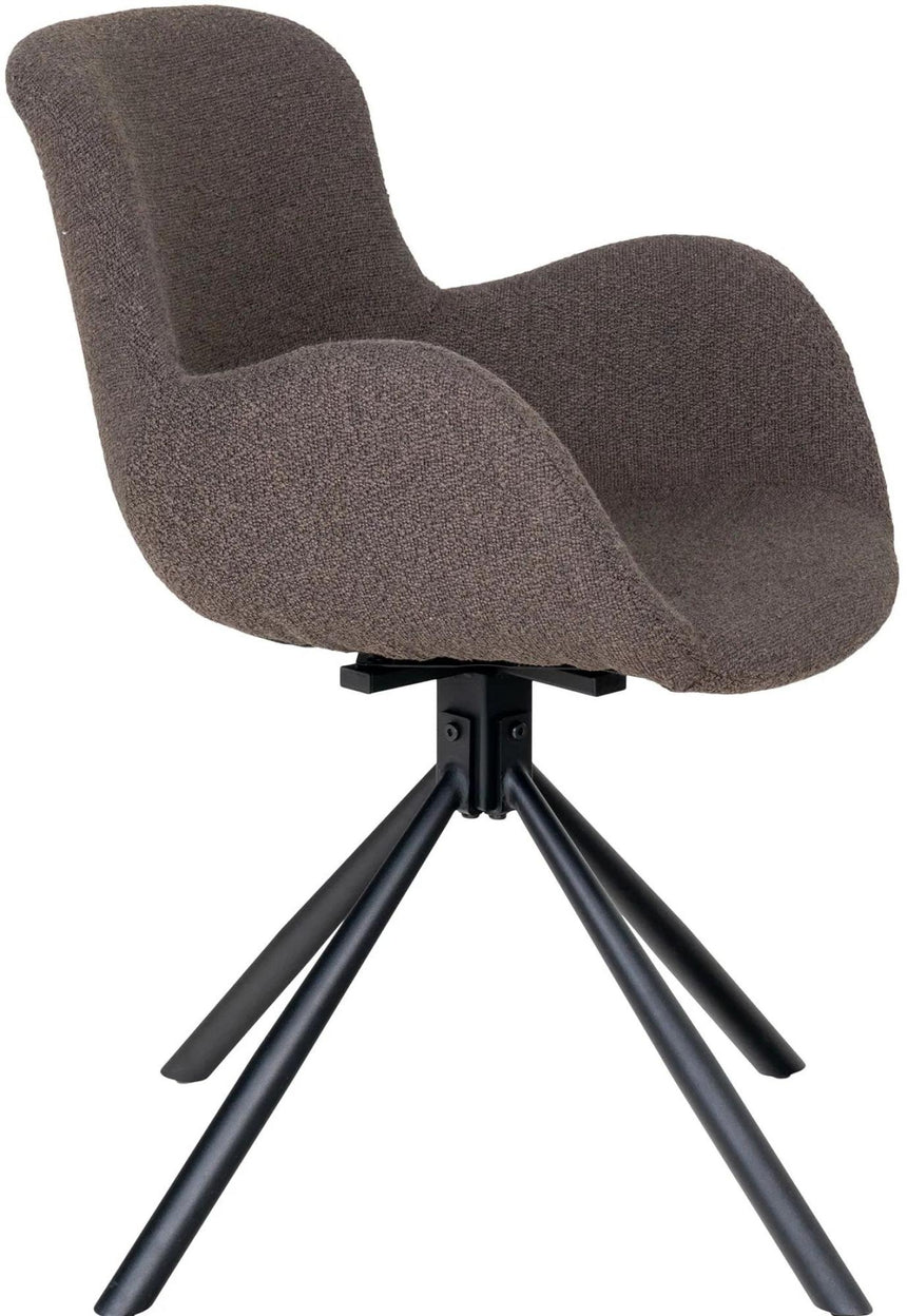2 x Amorim Brown Boucle Fabric Swivel Dining Chair with Black Legs-3