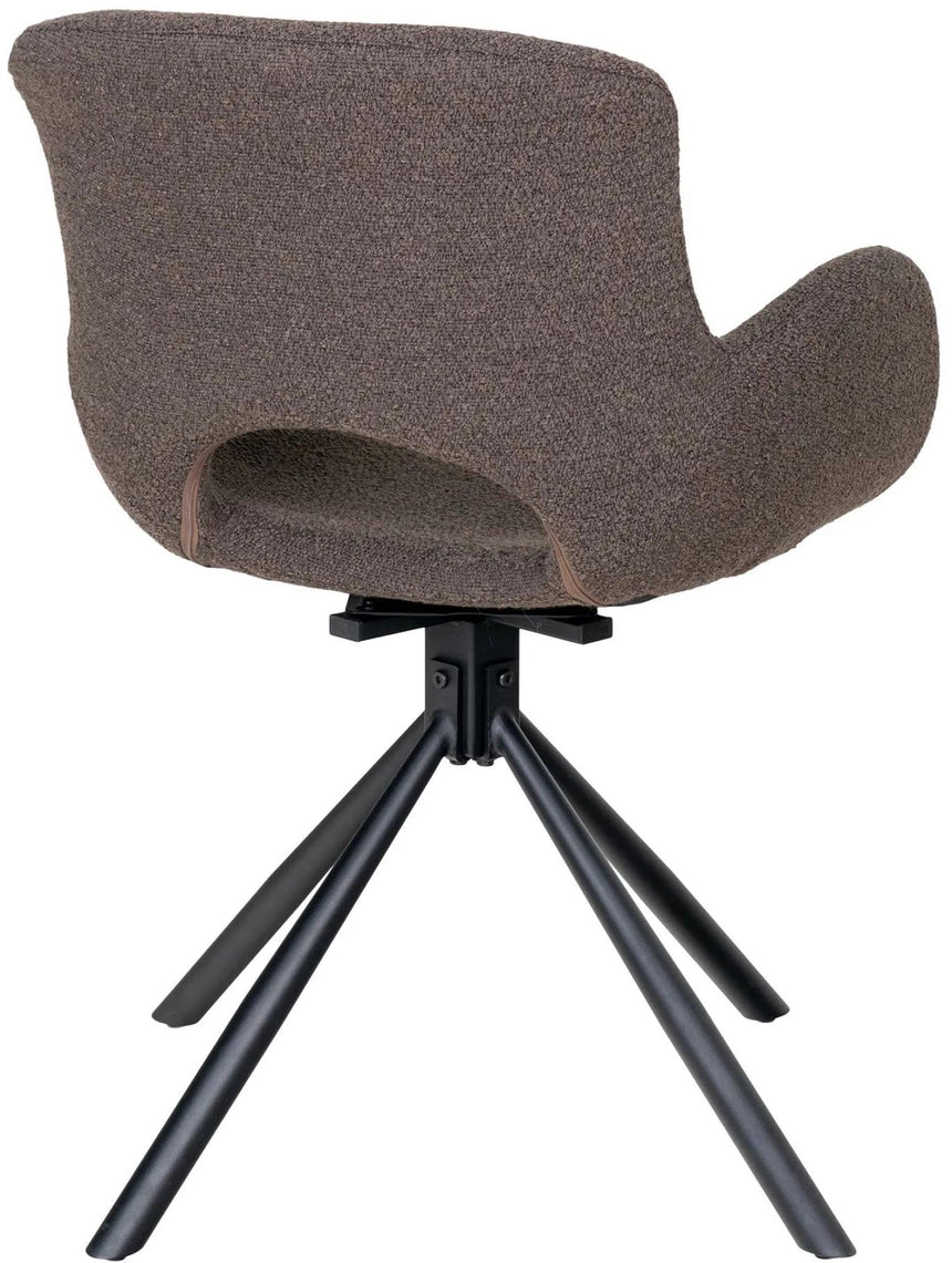 2 x Amorim Brown Boucle Fabric Swivel Dining Chair with Black Legs-4