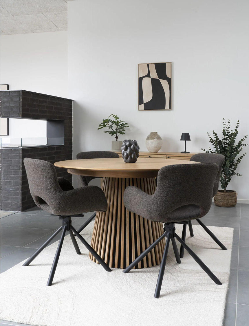 2 x Amorim Brown Boucle Fabric Swivel Dining Chair with Black Legs-5