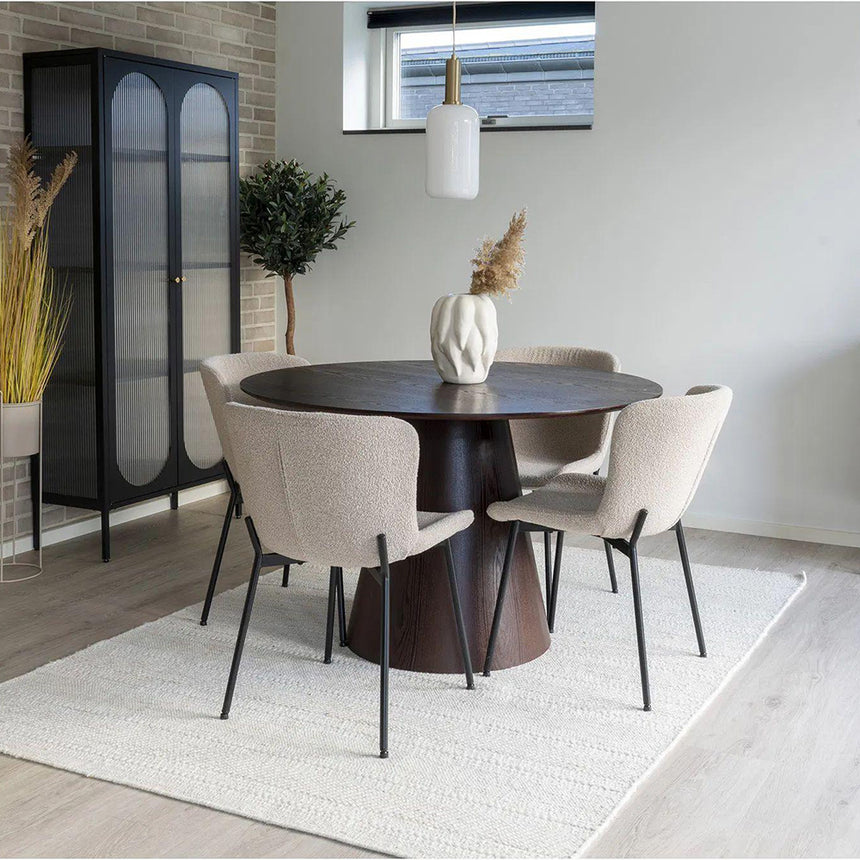 2 x Maceda Beige Boucle Fabric Dining Chair with Black Legs