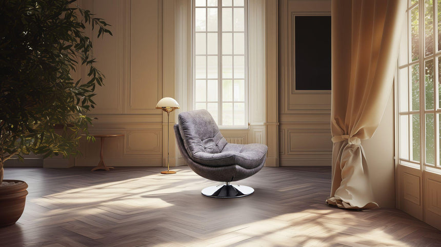 Vento Dark Grey Fabric Swivel Chair and Footstool-11