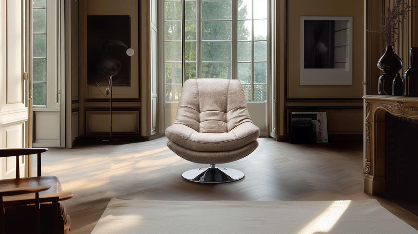 Vento Light Grey Fabric Swivel Chair and Footstool-11