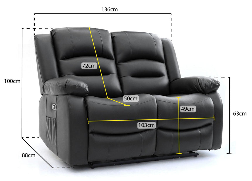Alva Black Faux Leather Electric Recliner 2 Seater Sofa-8