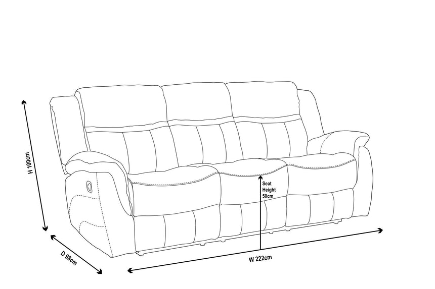 Hilbert Brown Leather Look Fabric 3 Seater Recliner Sofa-11