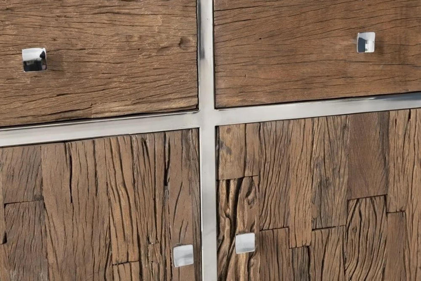 Railway Sleeper Gass Top 105cm Small Sideboard - 2 Doors-5