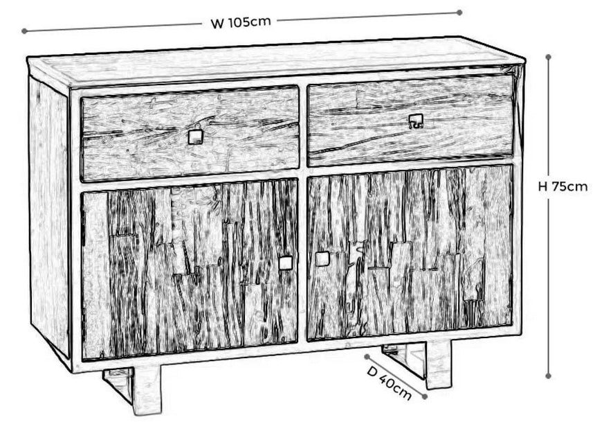 Railway Sleeper Gass Top 105cm Small Sideboard - 2 Doors-6