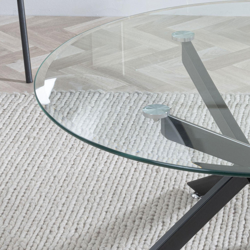 Clearance - Chopstick Clear Glass Round Coffee Table with Black Metal Legs-2
