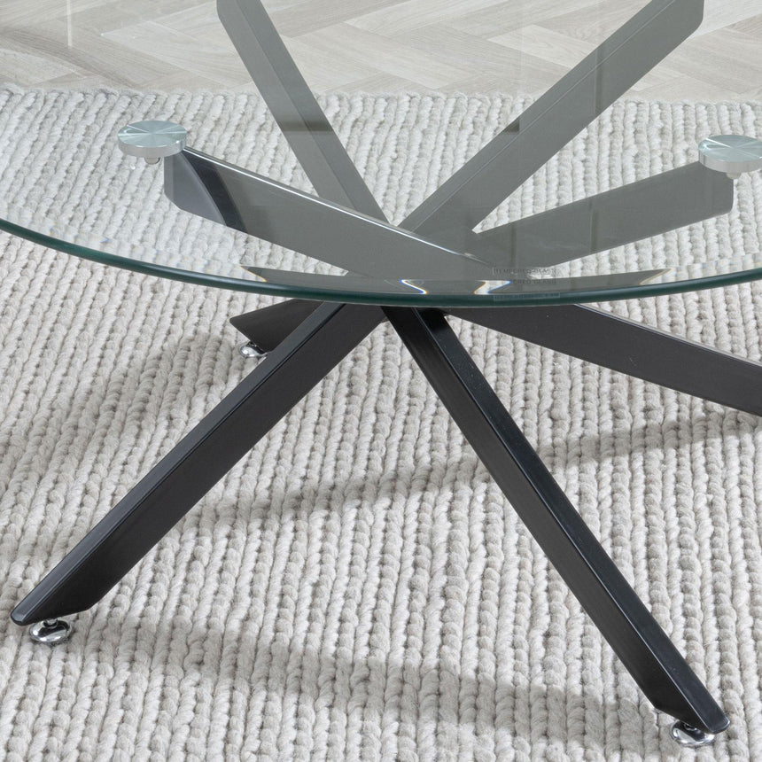 Clearance - Chopstick Clear Glass Round Coffee Table with Black Metal Legs-5