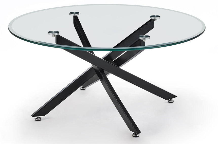 Clearance - Chopstick Clear Glass Round Coffee Table with Black Metal Legs-7