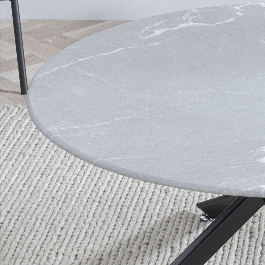Clearance - Chopstick Grey Glass Round Coffee Table with Black Metal Legs-2
