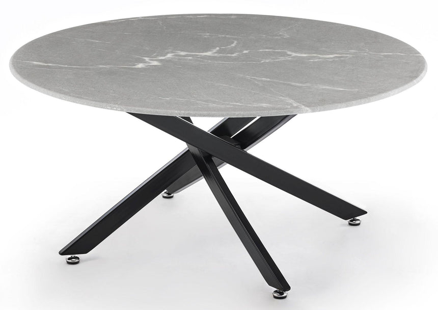 Clearance - Chopstick Grey Glass Round Coffee Table with Black Metal Legs-8