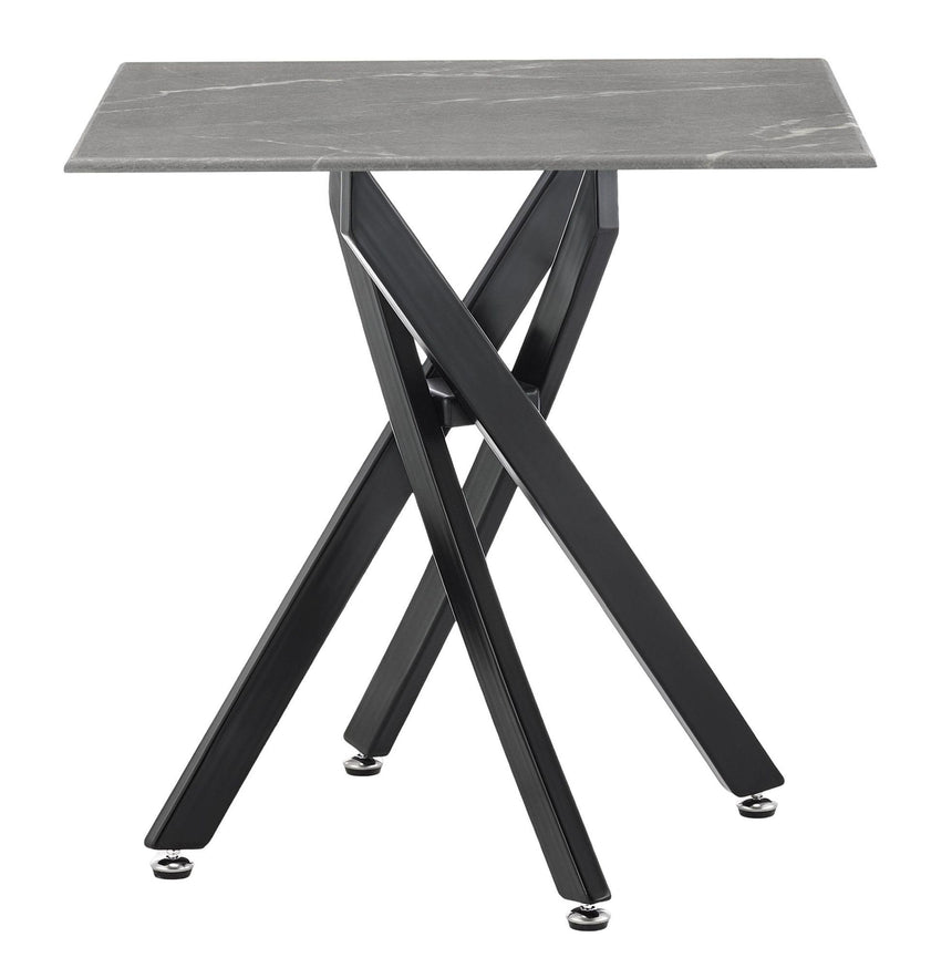 Clearance - Chopstick Grey Glass Square Side Table with Black Metal Legs-6