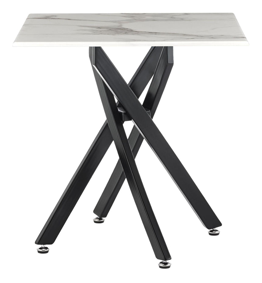 Clearance - Chopstick White Glass Square Side Table with Black Metal Legs-7