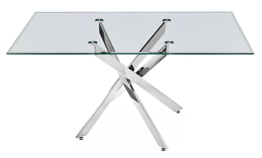 Clearance - Chopstick 6 Seater Clear Glass Dining Table with Chrome Metal Legs - 150cm-9