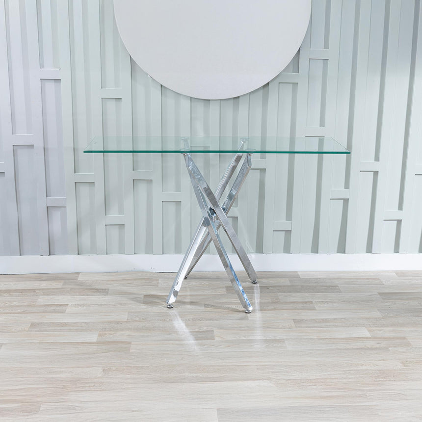 Clearance - Chopstick Clear Glass Console Table with Chrome Metal Legs-2