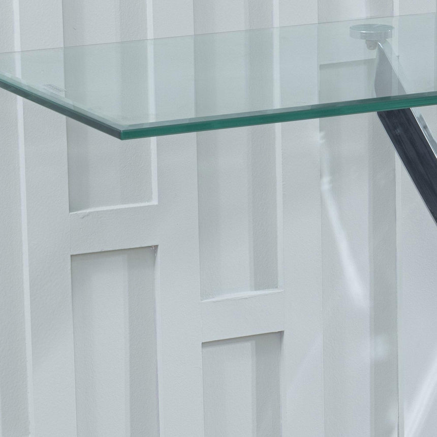 Clearance - Chopstick Clear Glass Console Table with Chrome Metal Legs-6