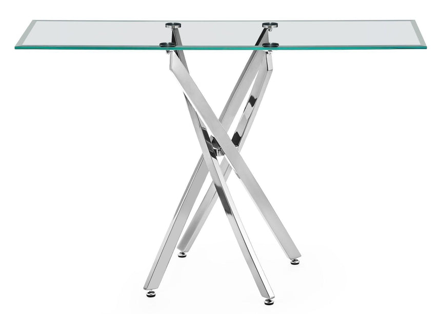Clearance - Chopstick Clear Glass Console Table with Chrome Metal Legs-8