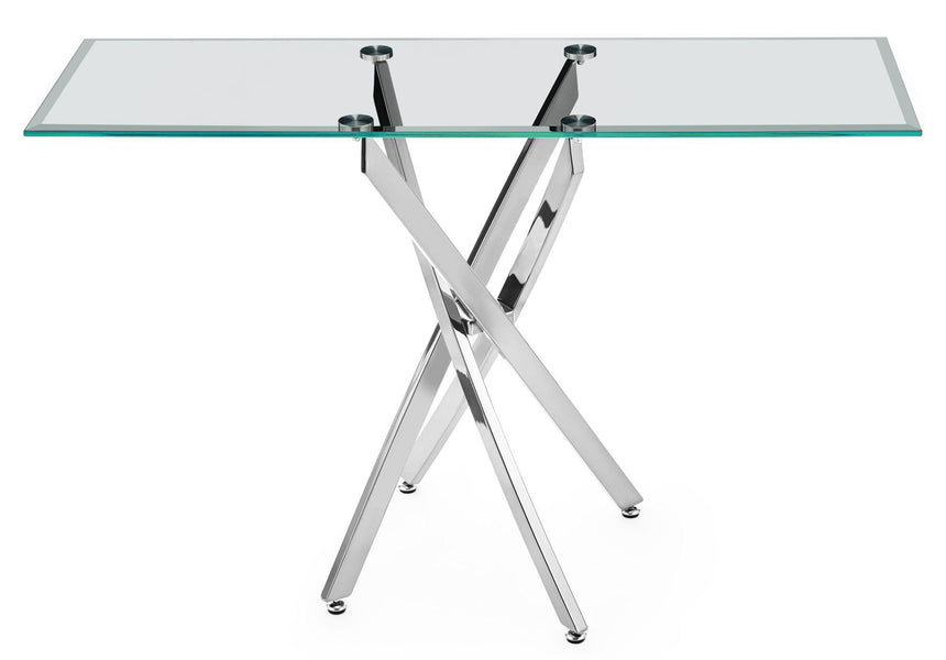 Clearance - Chopstick Clear Glass Console Table with Chrome Metal Legs-7
