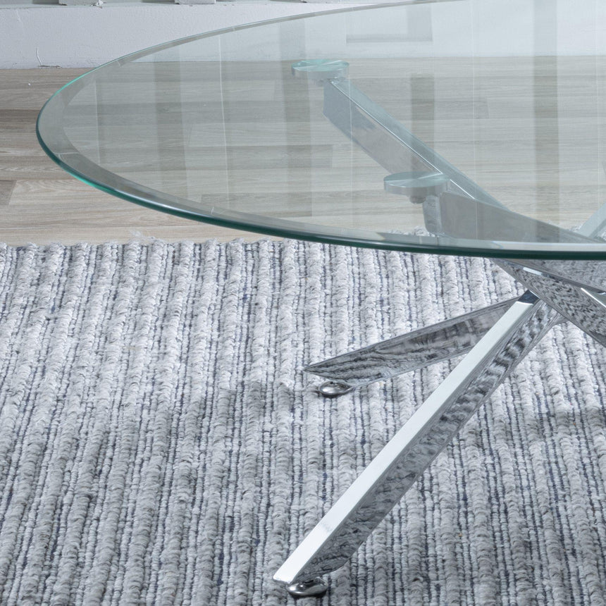 Clearance - Chopstick Clear Glass Round Coffee Table with Chrome Metal Legs-2