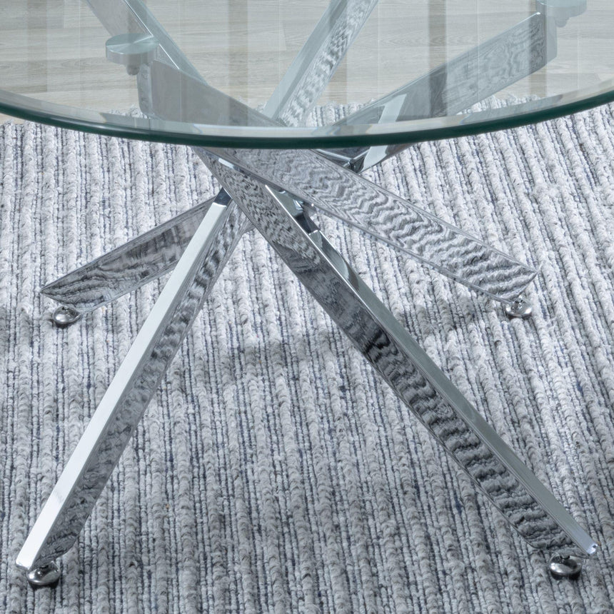 Clearance - Chopstick Clear Glass Round Coffee Table with Chrome Metal Legs-3