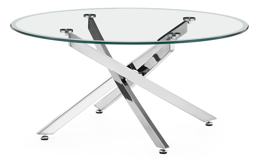 Clearance - Chopstick Clear Glass Round Coffee Table with Chrome Metal Legs-4