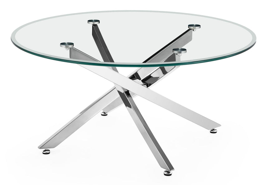 Clearance - Chopstick Clear Glass Round Coffee Table with Chrome Metal Legs-5