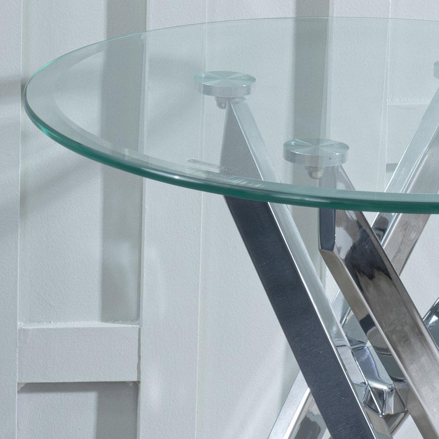 Clearance - Chopstick Clear Glass Round Side Table with Chrome Metal Legs-4