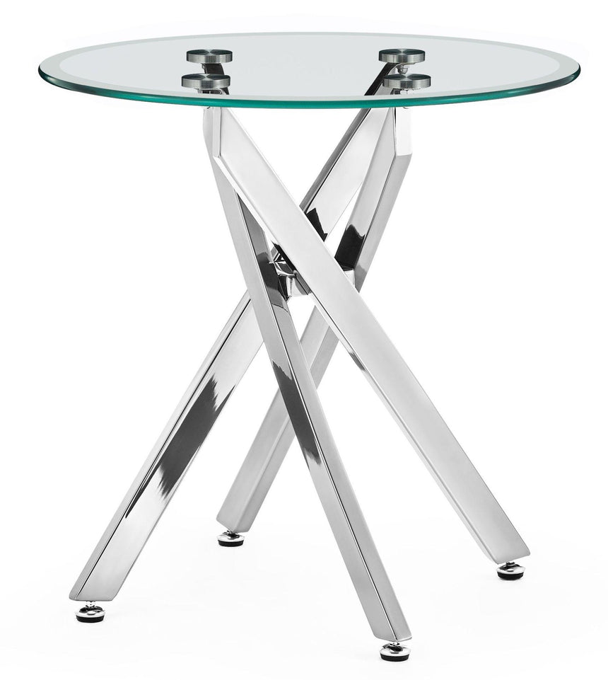 Clearance - Chopstick Clear Glass Round Side Table with Chrome Metal Legs-6