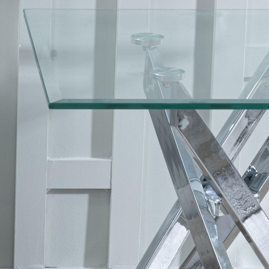 Clearance - Chopstick Clear Glass Square Side Table with Chrome Metal Legs-3