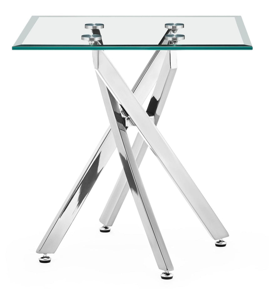 Clearance - Chopstick Clear Glass Square Side Table with Chrome Metal Legs-5