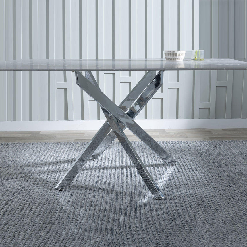 Clearance - Chopstick 6 Seater Grey Glass Dining Table with Chrome Metal Legs - 150cm-5
