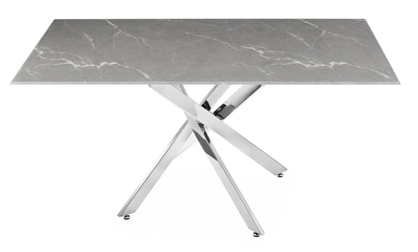 Clearance - Chopstick 6 Seater Grey Glass Dining Table with Chrome Metal Legs - 150cm-7