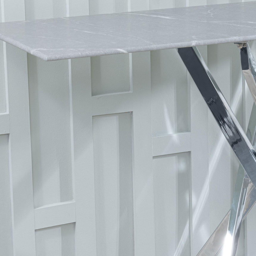Clearance - Chopstick Grey Glass Console Table with Chrome Metal Legs-4