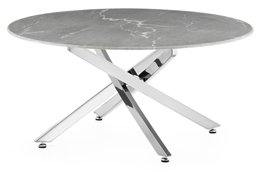 Clearance - Chopstick Grey Glass Round Coffee Table with Chrome Metal Legs-7