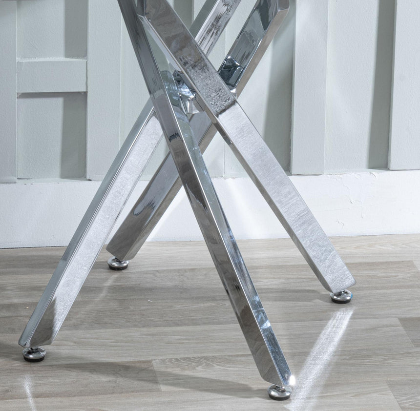 Clearance - Chopstick Grey Glass Square Side Table with Chrome Metal Legs-6
