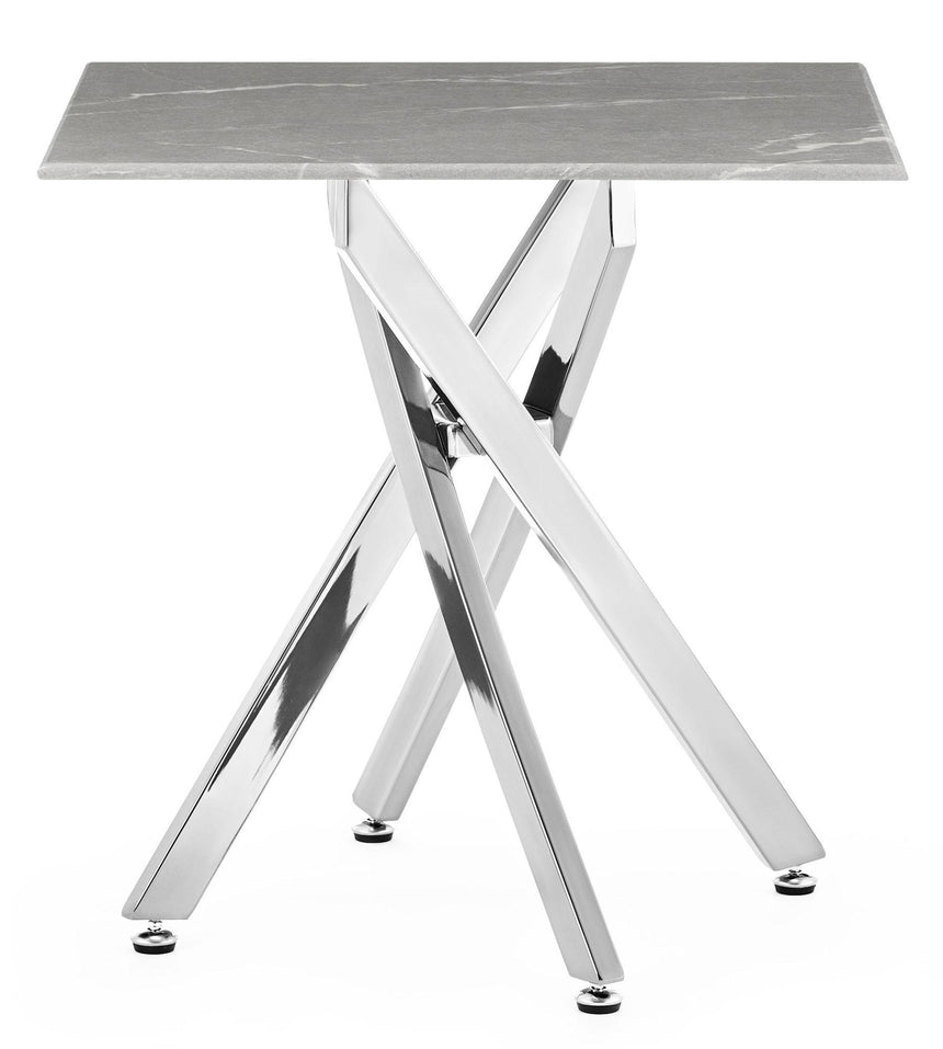 Clearance - Chopstick Grey Glass Square Side Table with Chrome Metal Legs-7