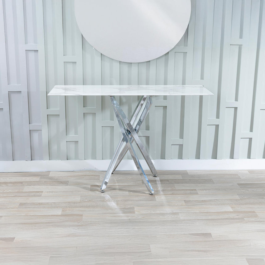 Clearance - Chopstick White Glass Console Table with Chrome Metal Legs-3