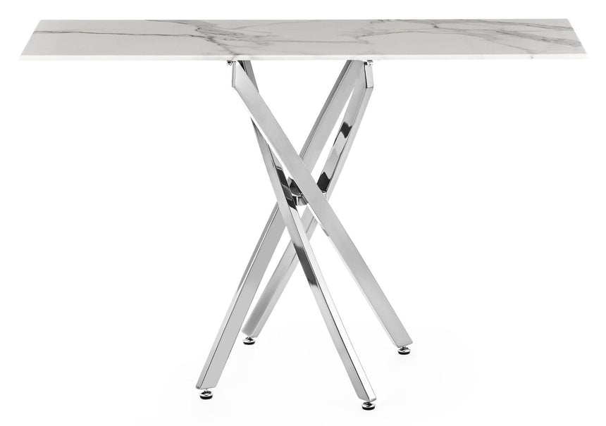 Clearance - Chopstick White Glass Console Table with Chrome Metal Legs-7