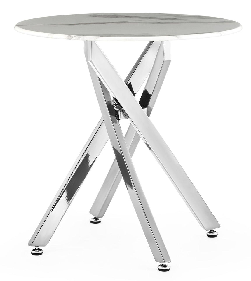Clearance - Chopstick White Glass Round Side Table with Chrome Metal Legs-6