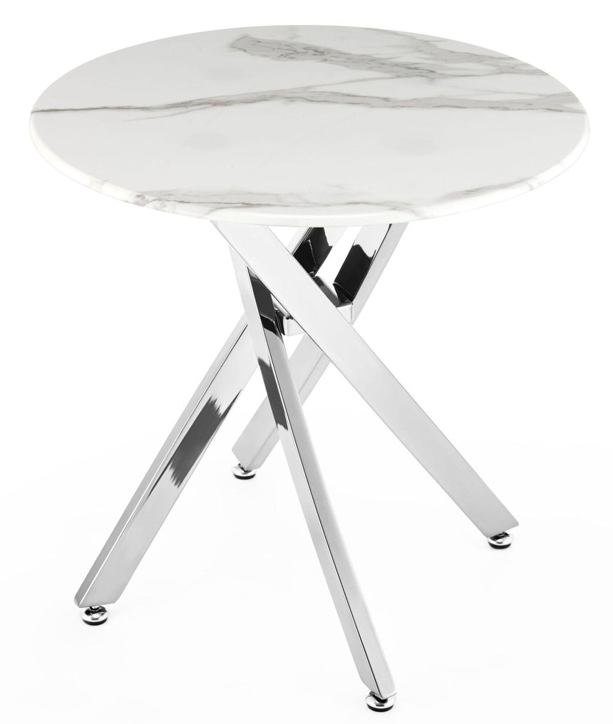 Clearance - Chopstick White Glass Round Side Table with Chrome Metal Legs-7