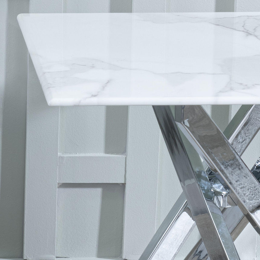 Clearance - Chopstick White Glass Square Side Table with Chrome Metal Legs-4