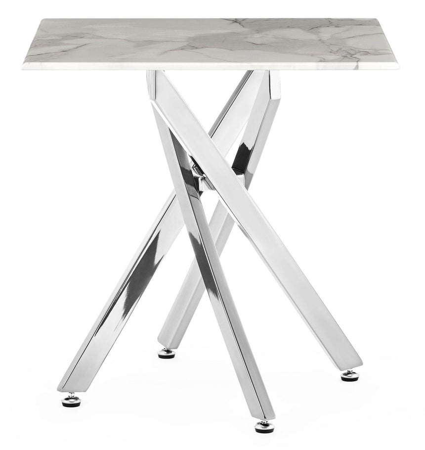 Clearance - Chopstick White Glass Square Side Table with Chrome Metal Legs-6
