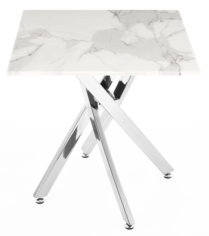 Clearance - Chopstick White Glass Square Side Table with Chrome Metal Legs-7